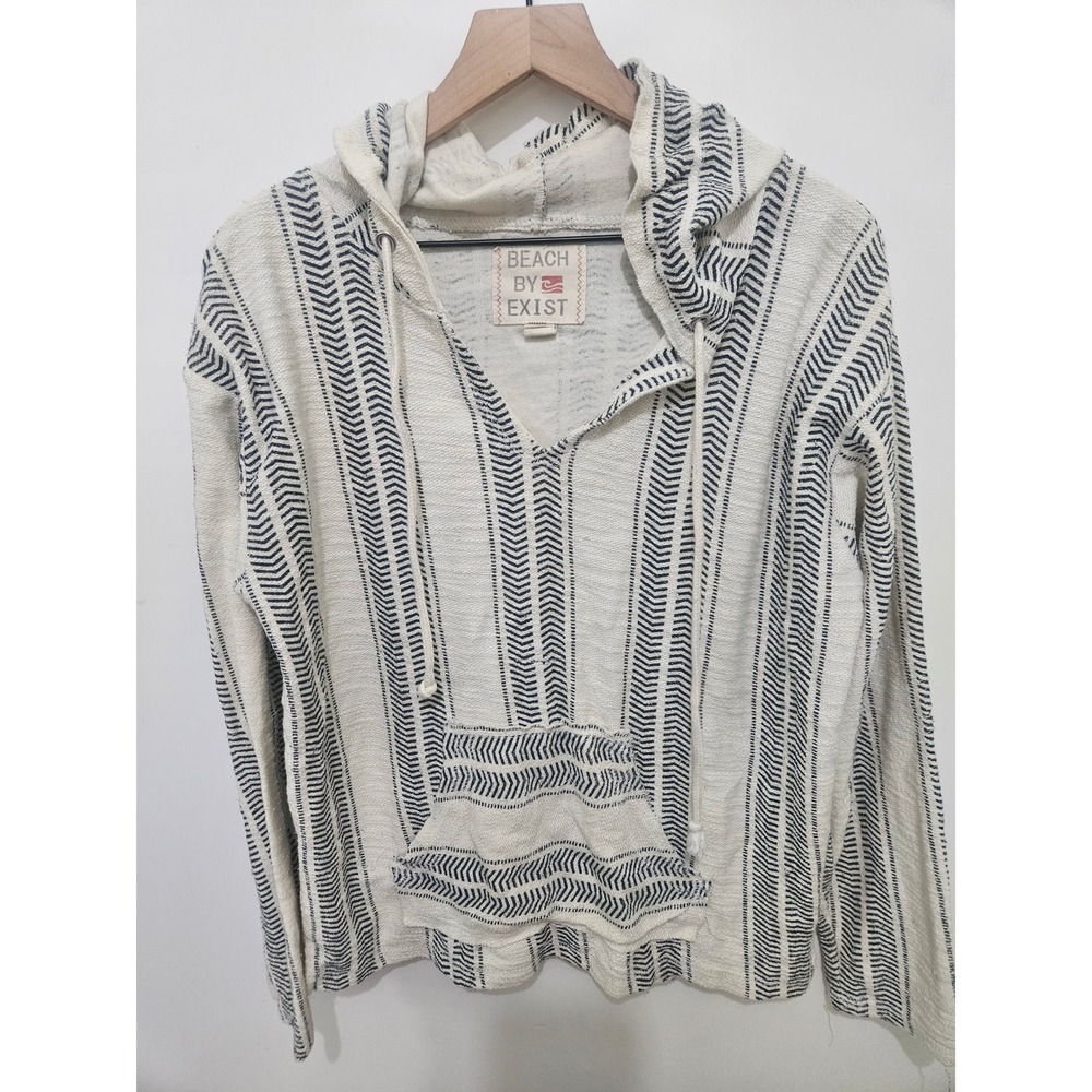 Beach by Exist Women Baja Hoodie Cream Navy Stripe LHP9333 Size Large